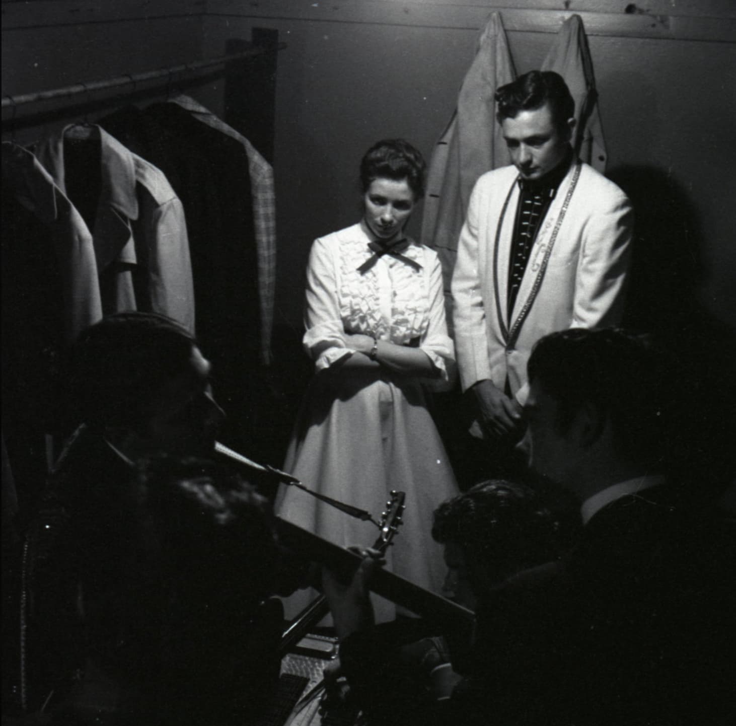 “June Carter and Johnny Cash meeting for the first time. The Grand Ole Opry. July 7th, 1956. June later recalled, ‘I can't remember anything else we talked about, except his eyes.’”